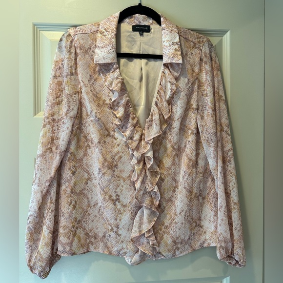 REVOLVE Majorelle Snake Print Ruffle Front Blouse - Picture 3 of 9